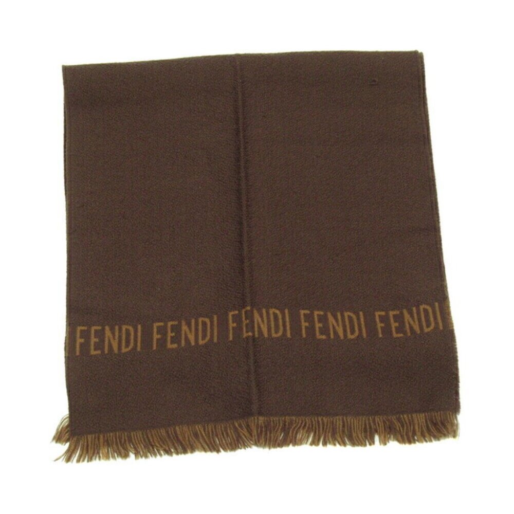 FENDI Muffler logo beige wool hair Authentic